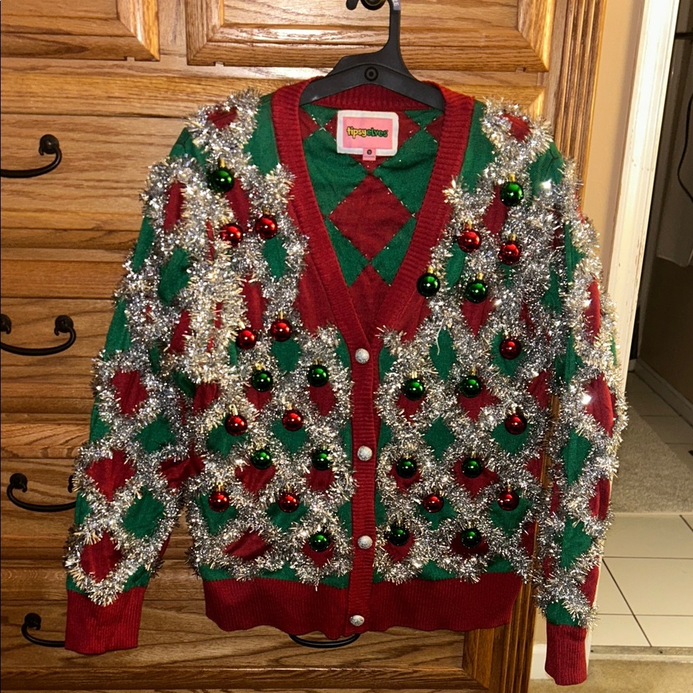 Tipsy Elves Red and Green Holiday Cardigan